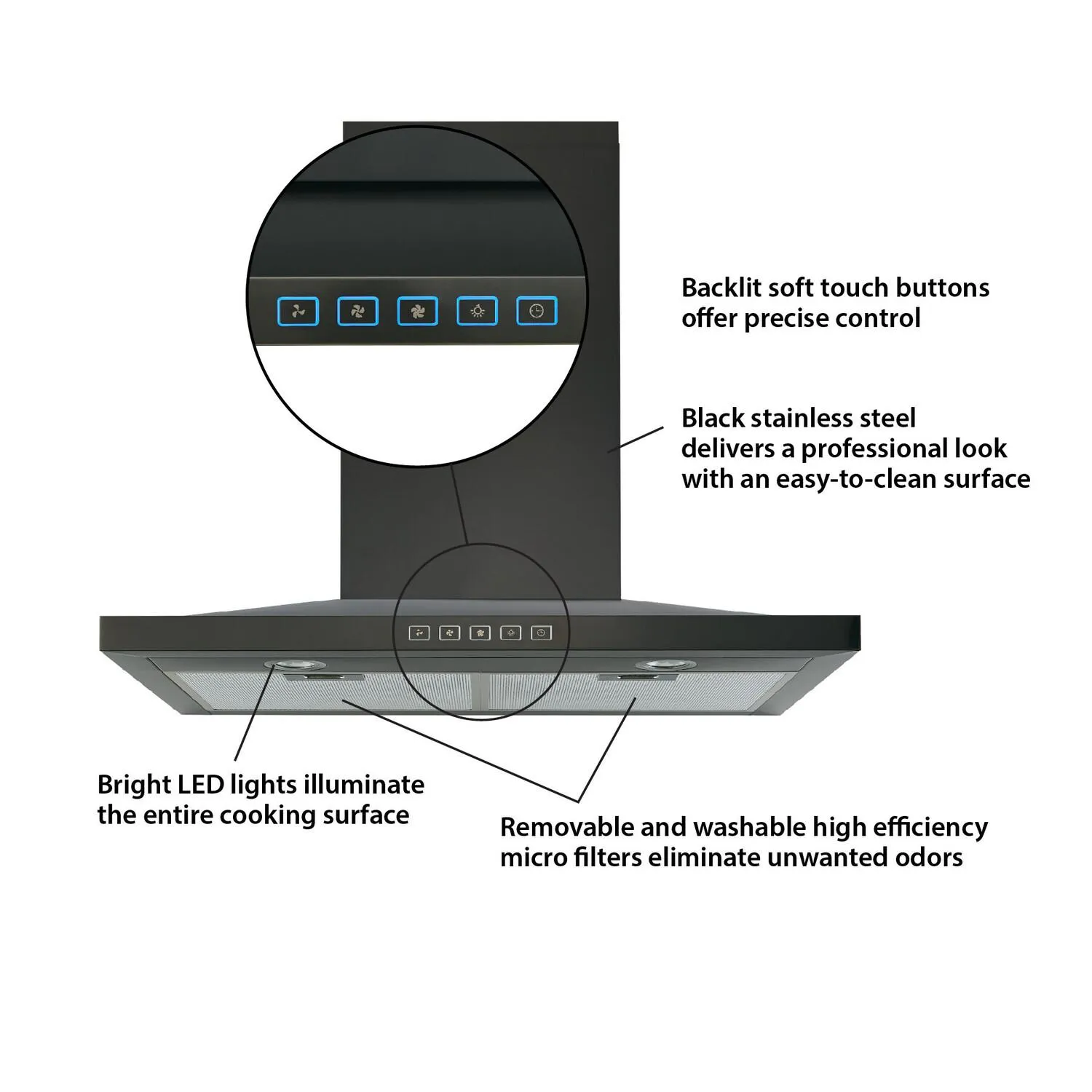 Broan BWS1304BLS Broan 30-Inch Convertible Wall-Mount Low Profile Pyramidal Chimney Range Hood. 450 Max Cfm. Black Stainless Steel
