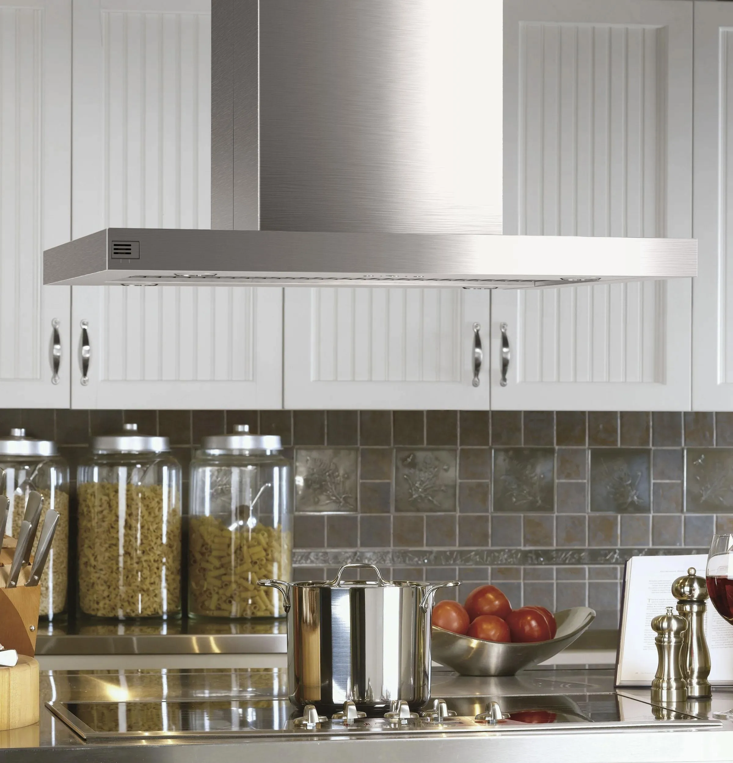 Cafe UVI1036SRSS 36 Designer Island-Mount Chimney Vent Hood With Clean Air Sensors