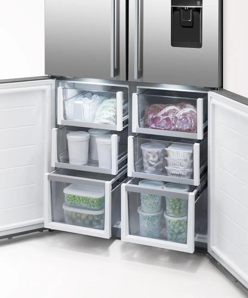 Fisher & Paykel RF203QDUVX1 Freestanding Quad Door Refrigerator Freezer. 36. 18.9 Cu Ft. Ice & Water