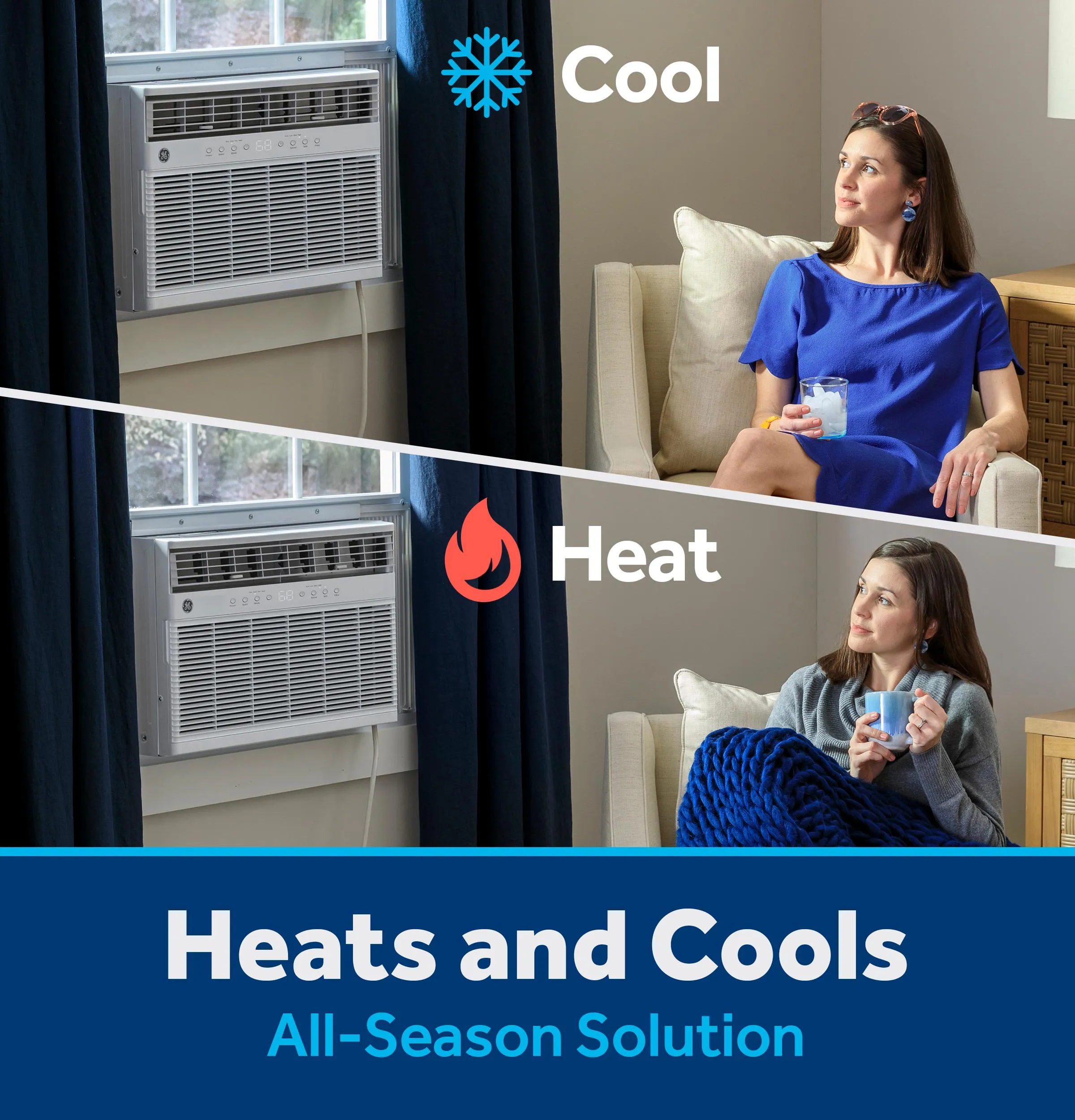 Ge Appliances AWGP12WWF Ge 11.000 Btu Smart Heat/Cool With Heat Pump Electronic Window Air Conditioner For Large Rooms Up To 550 Sq. Ft.