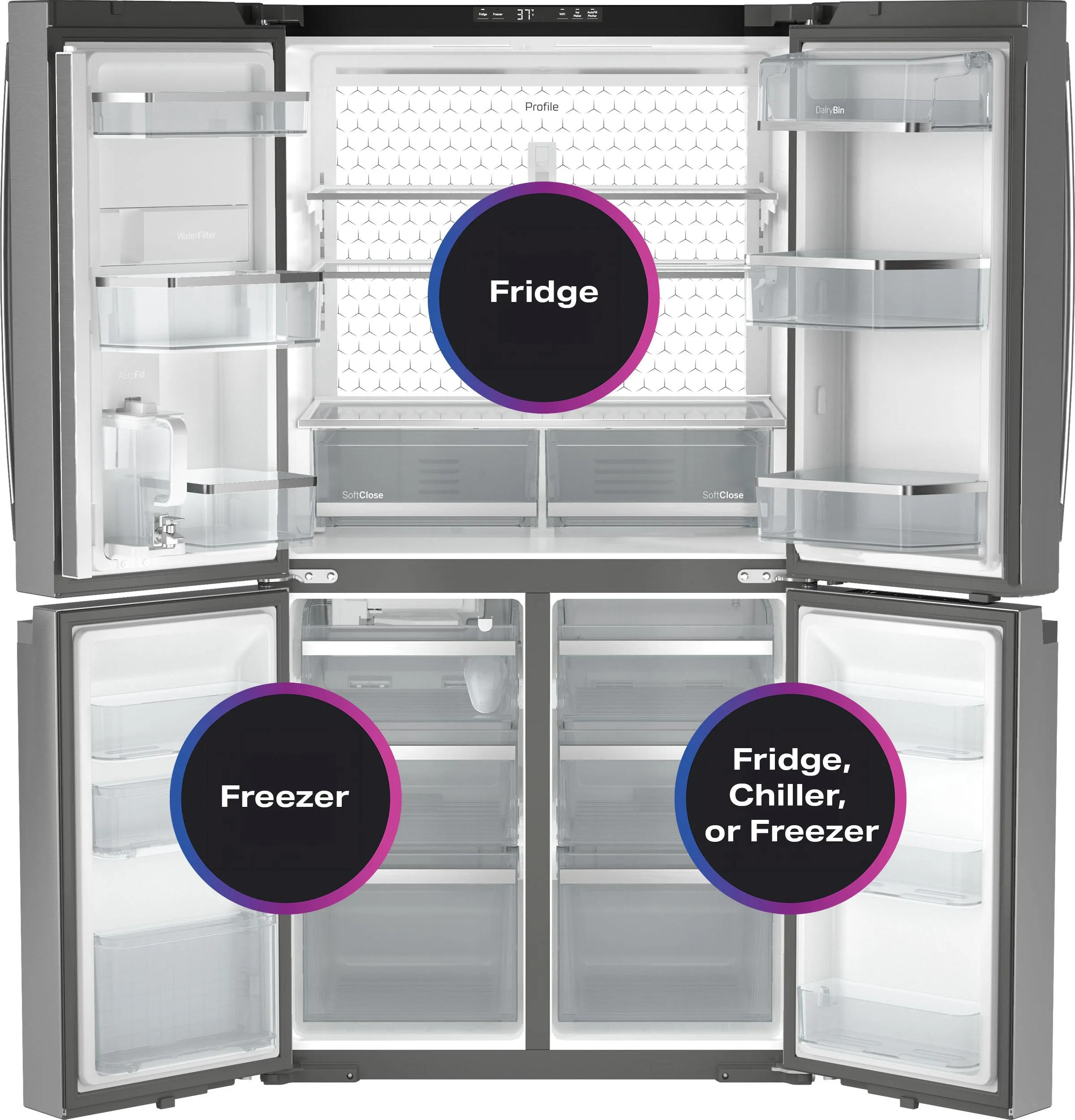 Ge Appliances PAE28BYTFS Ge Profile&#8482; Energy Star 28.3 Cu. Ft. Quad-Door Refrigerator With Dual-Dispense Autofill Pitcher