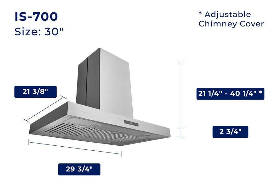 Hauslane IS700SS30 Hauslane 30 In. Convertible Island Range Hood With Dual Controls. Led. Baffle Filter In Stainless Steel