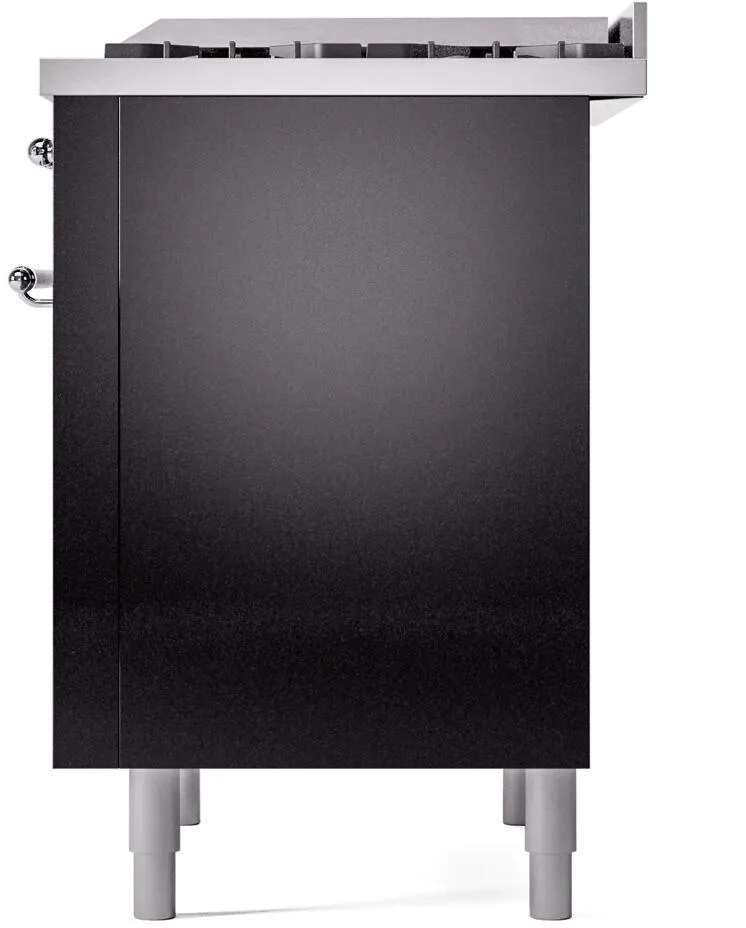 Ilve UP36FNMPBKC Nostalgie Ii 36 Inch Dual Fuel Natural Gas Freestanding Range In Glossy Black With Chrome Trim