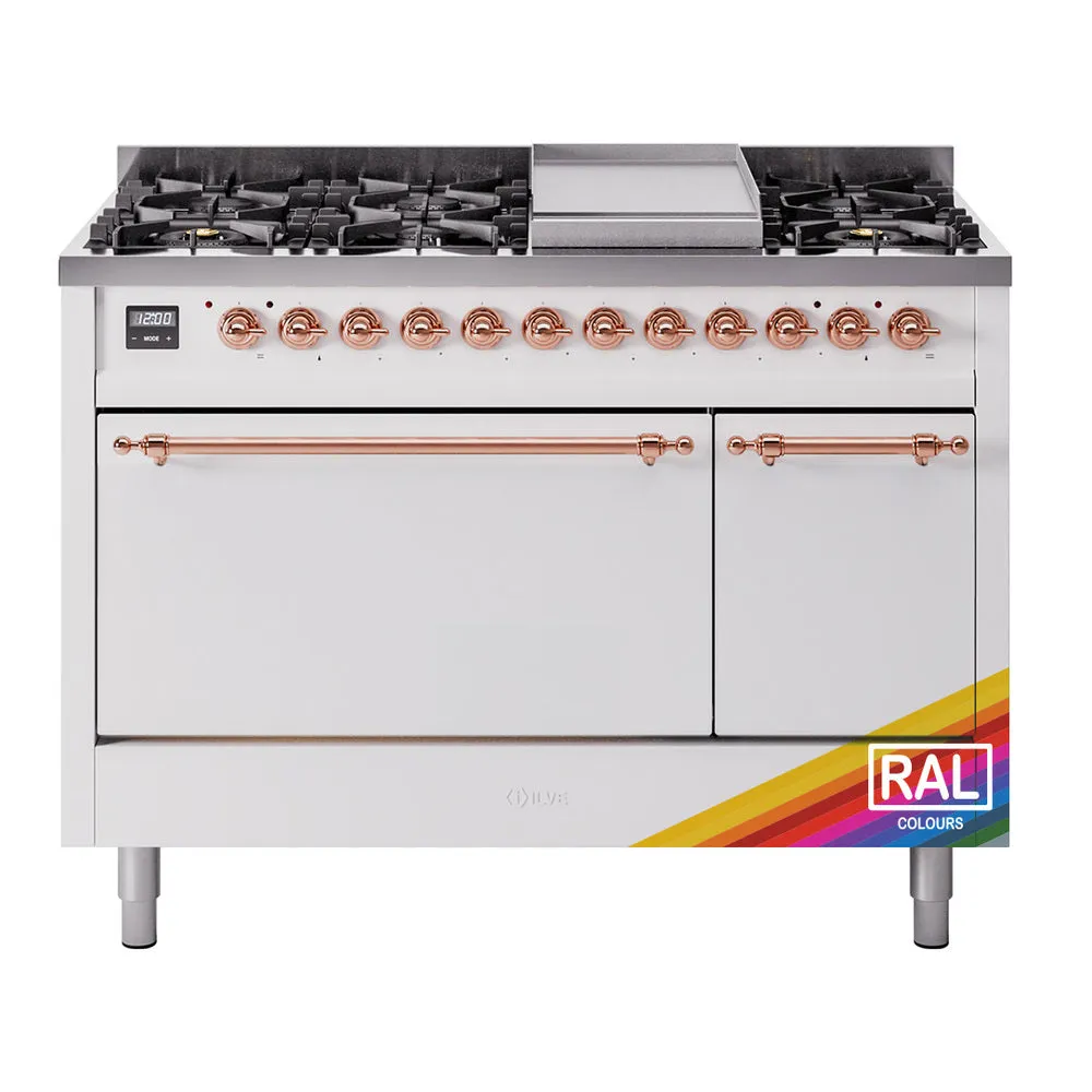 Ilve UP48FQNMPRAPLP Nostalgie Ii 48 Inch Dual Fuel Liquid Propane Freestanding Range In Ral Custom Color With Copper Trim