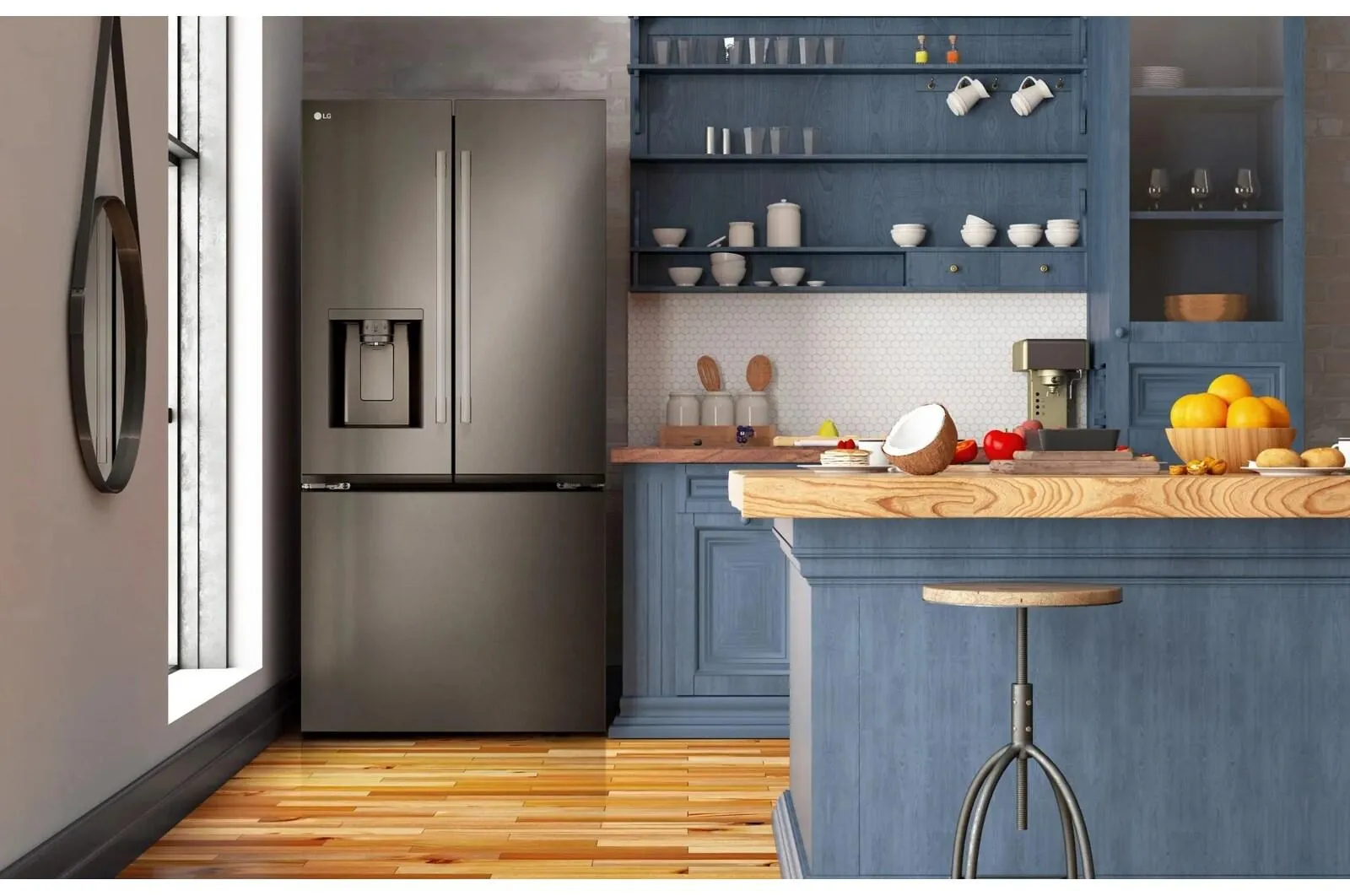 Lg LF25H6330D 25 Cu.Ft. 3-Door French Door Refrigerator With New Hybrid Handle Design And External Ice And Water Dispenser
