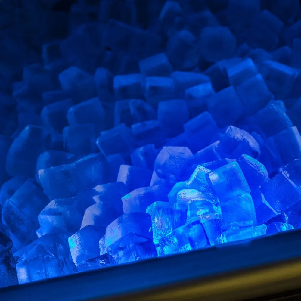 Marvel MP15CPS2RS 15 Clear Ice Machine With Tri-Color Illuminice Lighting - Solid Stainless Steel Door. Integrated Right Hinge. Professional Handle