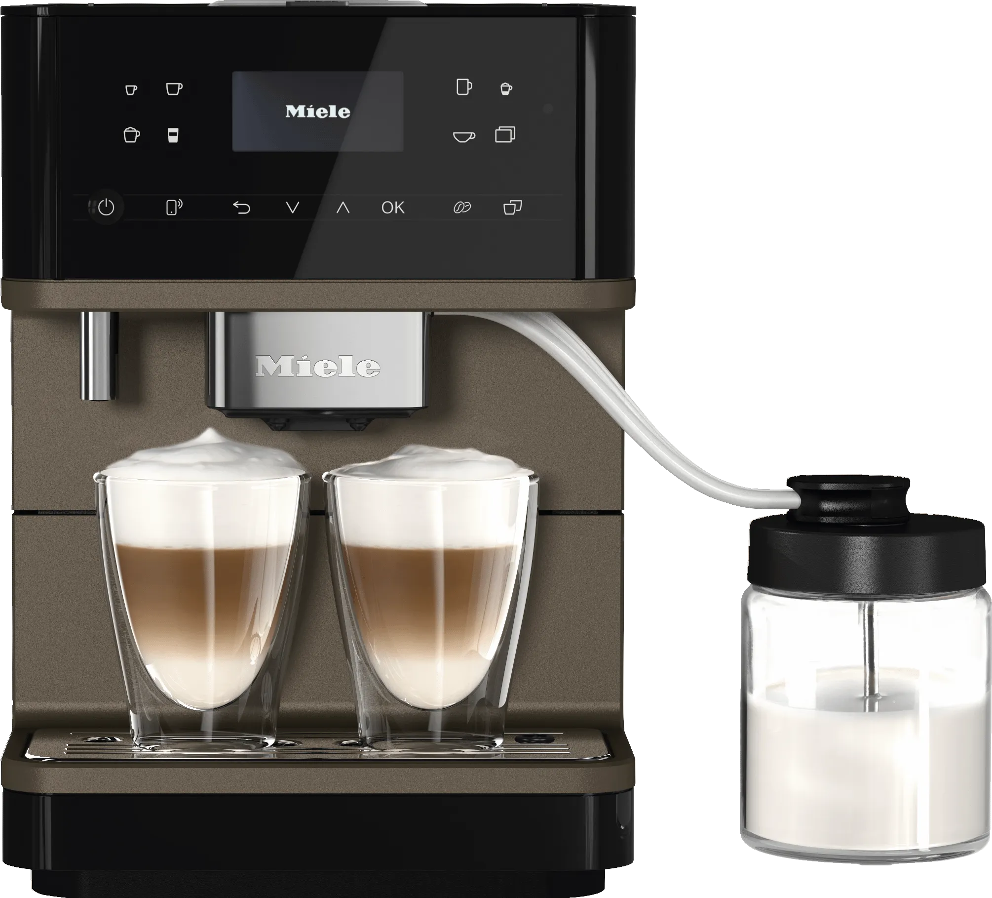 Miele CM6360 MILK PERFECTION BLACK AND BRONZE   Countertop Coffee Machine With Wifi Conn@Ct. High-Quality Milk Container. And Many Specialty Coffees.
