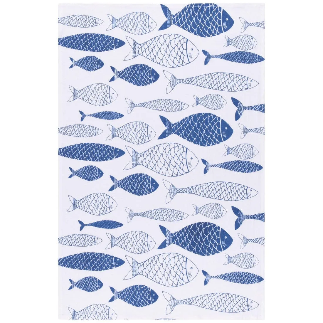 Now Designs - Fish Print Royal Blue Floursack Dishtowels - Set of 2