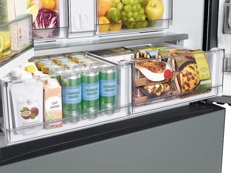 Samsung RF24BB69006M Bespoke 3-Door French Door Refrigerator (24 Cu. Ft.) - With Top Left And Family Hub&#8482; Panel In White Glass - And Matte Grey Glass Bottom Door Panel