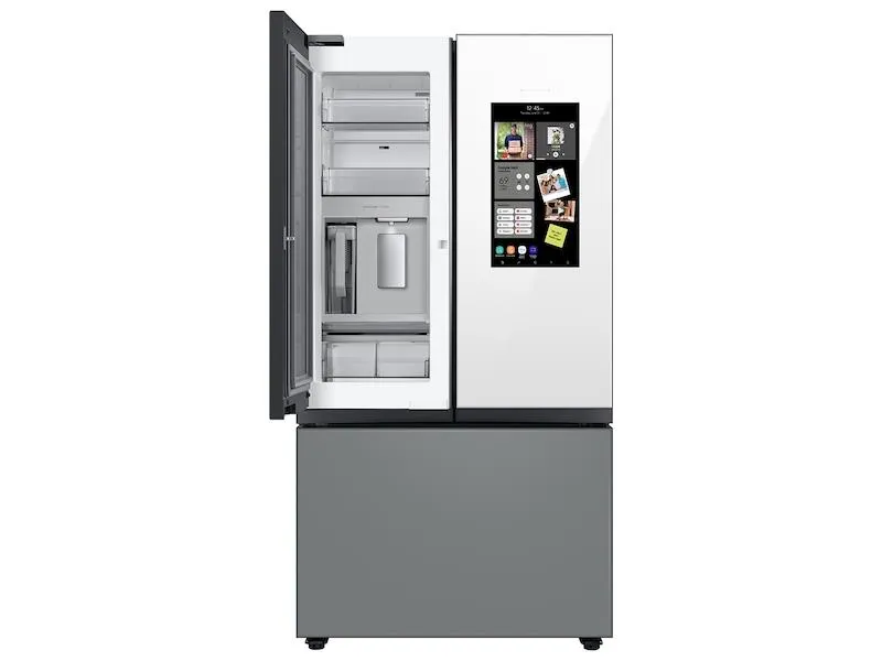 Samsung RF24BB69006M Bespoke 3-Door French Door Refrigerator (24 Cu. Ft.) - With Top Left And Family Hub&#8482; Panel In White Glass - And Matte Grey Glass Bottom Door Panel