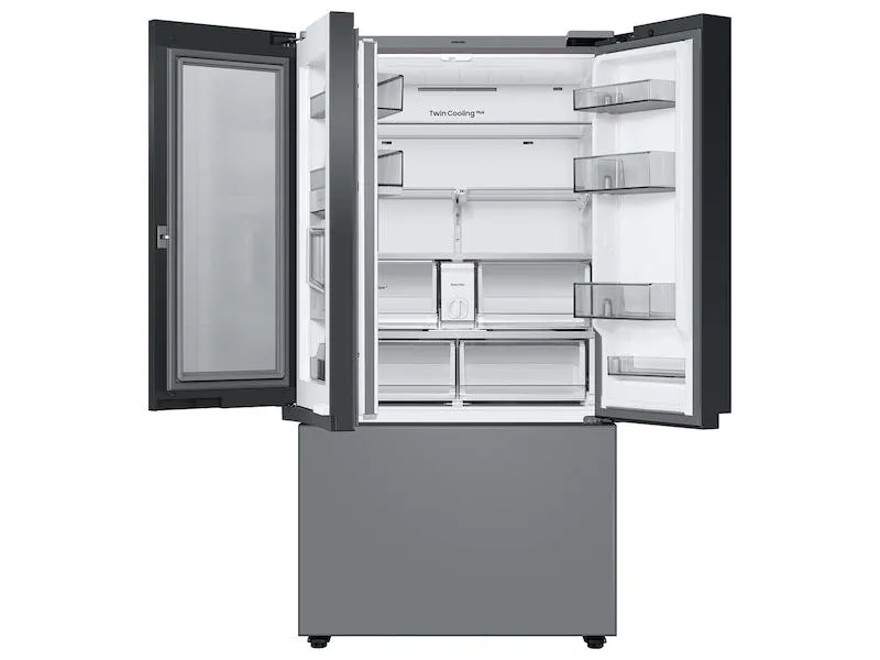 Samsung RF24BB69006M Bespoke 3-Door French Door Refrigerator (24 Cu. Ft.) - With Top Left And Family Hub&#8482; Panel In White Glass - And Matte Grey Glass Bottom Door Panel
