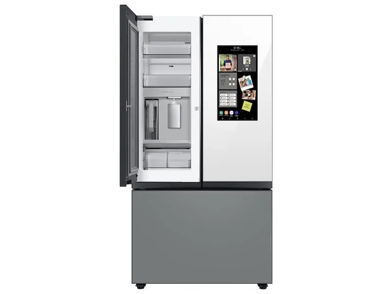 Samsung RF30BB69006M Bespoke 3-Door French Door Refrigerator (30 Cu. Ft.) - With Top Left And Family Hub&#8482; Panel In White Glass - And Matte Grey Glass Bottom Door Panel