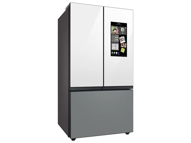 Samsung RF30BB69006M Bespoke 3-Door French Door Refrigerator (30 Cu. Ft.) - With Top Left And Family Hub&#8482; Panel In White Glass - And Matte Grey Glass Bottom Door Panel