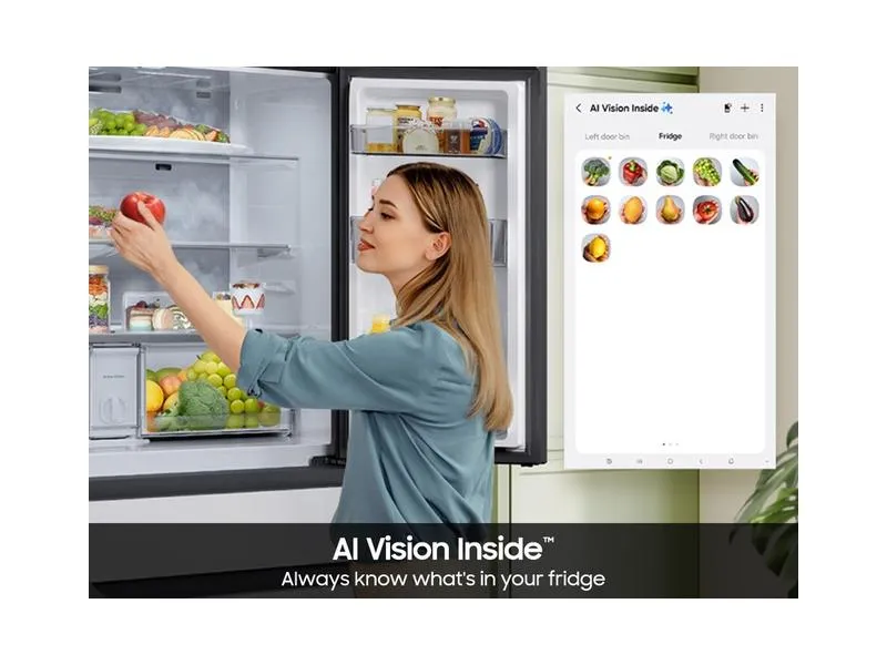 Samsung RF90F23AEWAA Bespoke 23 Cu. Ft. Counter Depth 4-Door French Door Refrigerator With Ai Family Hub&#8482;  Ai Vision Inside&#8482; In White Glass