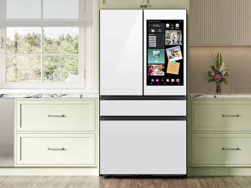 Samsung RF90F23AEWAA Bespoke 23 Cu. Ft. Counter Depth 4-Door French Door Refrigerator With Ai Family Hub&#8482;  Ai Vision Inside&#8482; In White Glass
