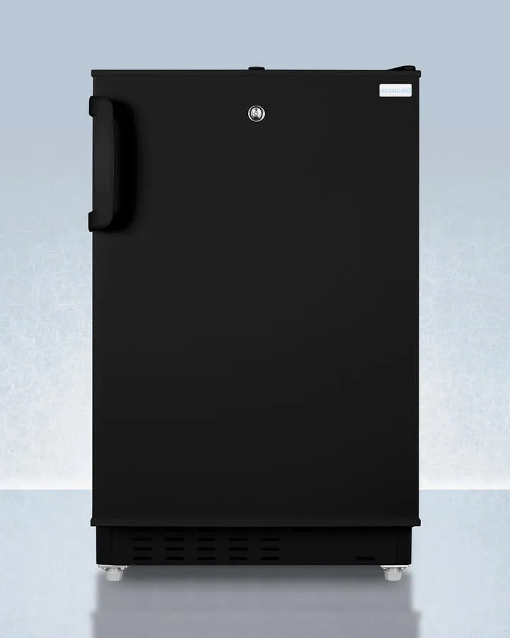 Summit ADA302BRFZ Built-In Undercounter. Ada Compliant Refrigerator-Freezer In Black. Designed For General Purpose Storage. Manual Defrost With Glass Shelves. Front Lock. And Door Storage