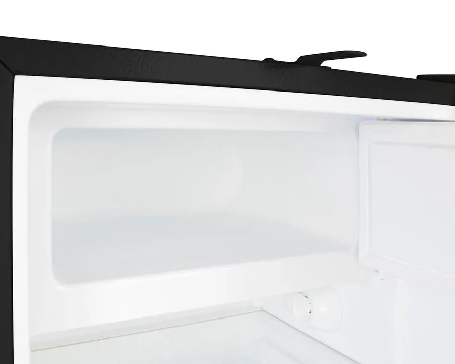 Summit ADA302BRFZ Built-In Undercounter. Ada Compliant Refrigerator-Freezer In Black. Designed For General Purpose Storage. Manual Defrost With Glass Shelves. Front Lock. And Door Storage