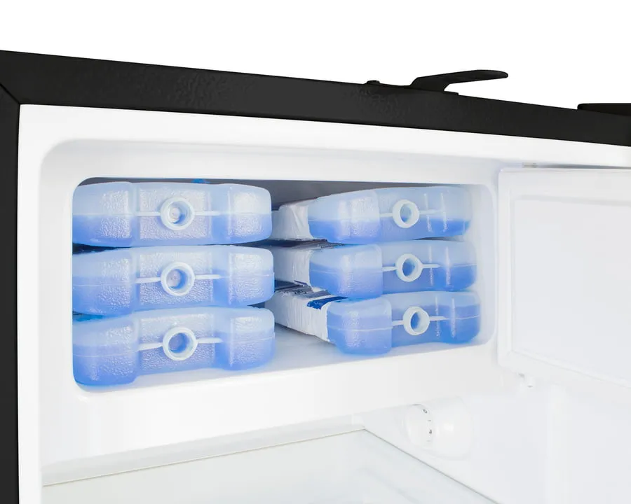 Summit ADA302BRFZ Built-In Undercounter. Ada Compliant Refrigerator-Freezer In Black. Designed For General Purpose Storage. Manual Defrost With Glass Shelves. Front Lock. And Door Storage
