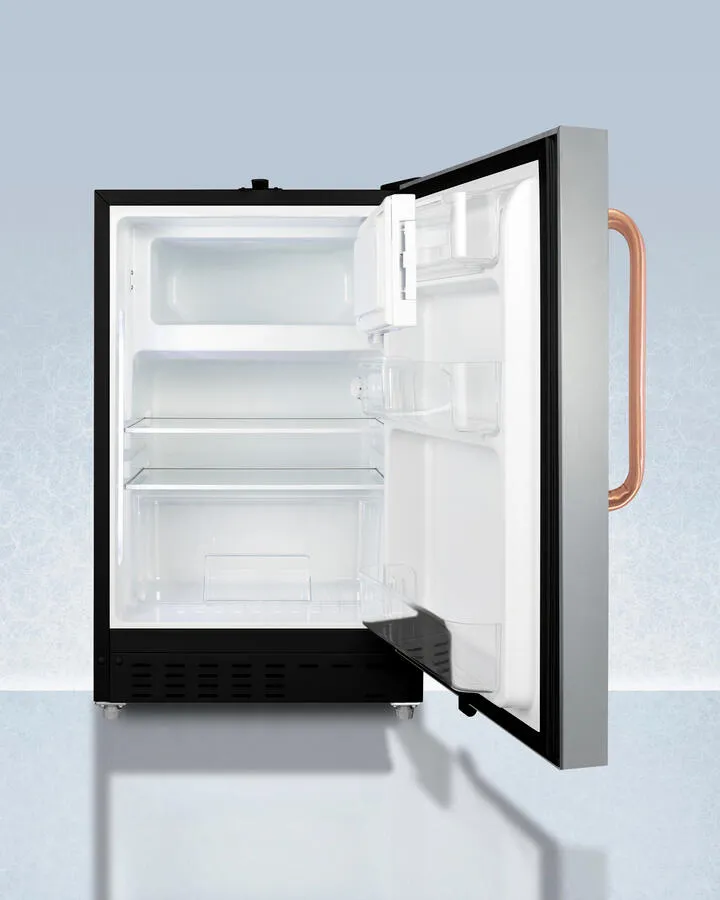 Summit ADA302BRFZSSTBC Built-In Undercounter. Ada Compliant Refrigerator-Freezer Designed For General Purpose Storage. With A Stainless Steel Door. Pure Copper Towel Bar Handle. Manual Defrost Operation. And Front Lock