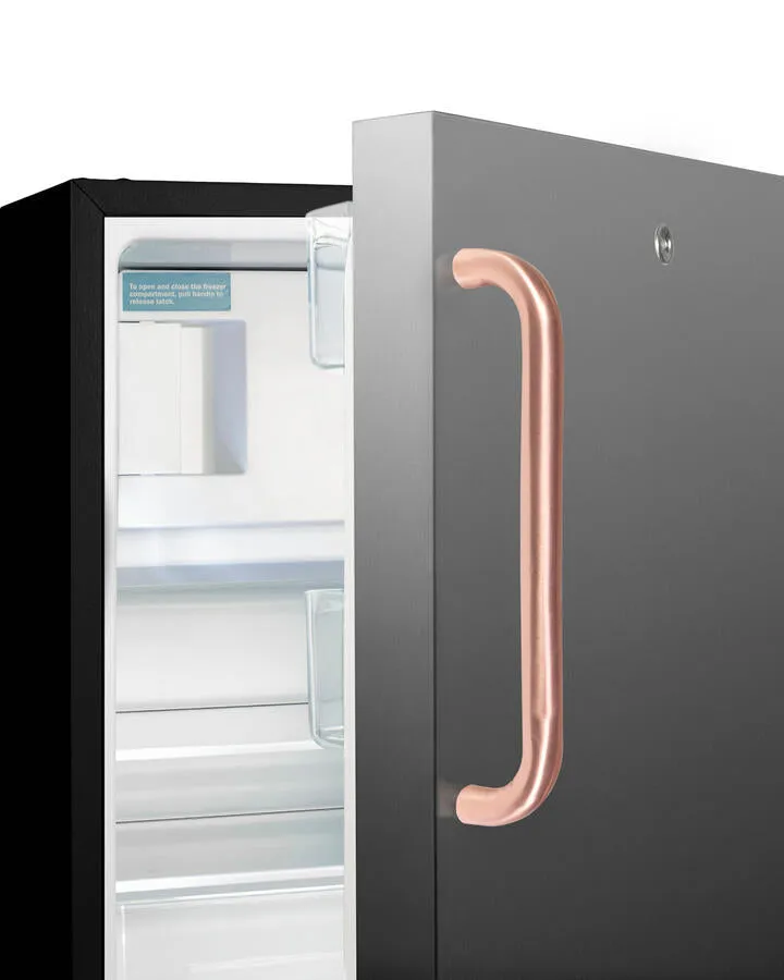 Summit ADA302BRFZSSTBC Built-In Undercounter. Ada Compliant Refrigerator-Freezer Designed For General Purpose Storage. With A Stainless Steel Door. Pure Copper Towel Bar Handle. Manual Defrost Operation. And Front Lock