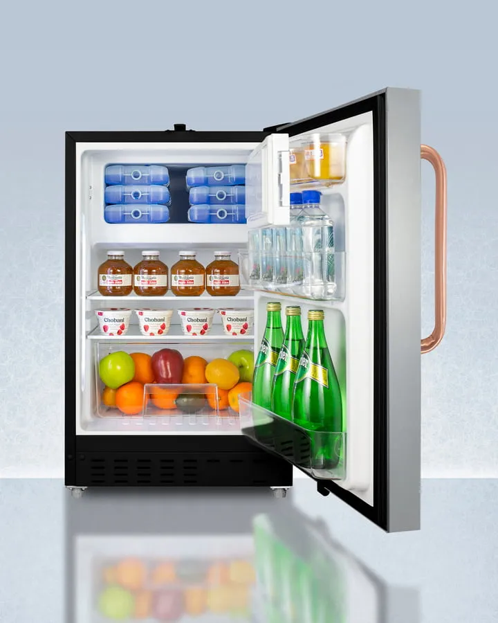 Summit ADA302BRFZSSTBC Built-In Undercounter. Ada Compliant Refrigerator-Freezer Designed For General Purpose Storage. With A Stainless Steel Door. Pure Copper Towel Bar Handle. Manual Defrost Operation. And Front Lock