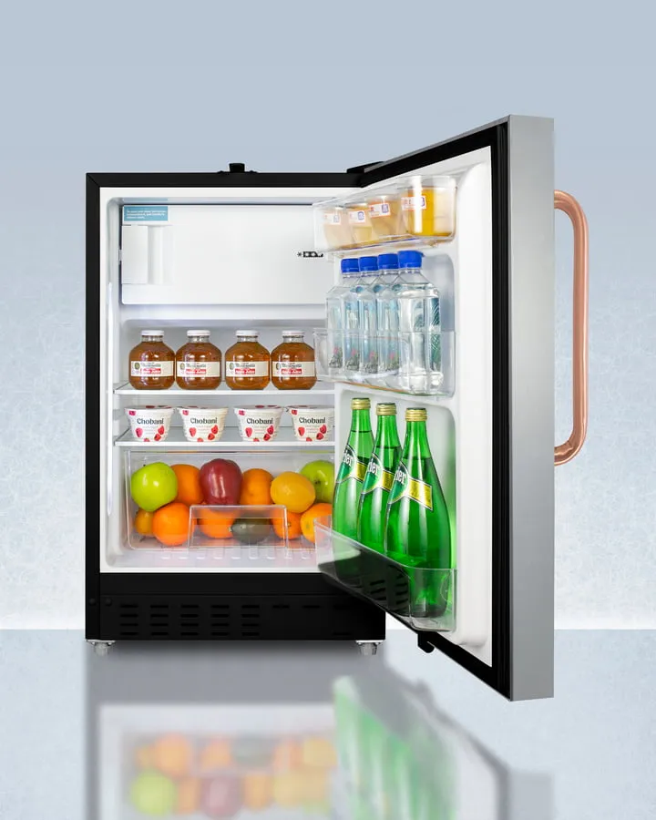 Summit ADA302BRFZSSTBC Built-In Undercounter. Ada Compliant Refrigerator-Freezer Designed For General Purpose Storage. With A Stainless Steel Door. Pure Copper Towel Bar Handle. Manual Defrost Operation. And Front Lock