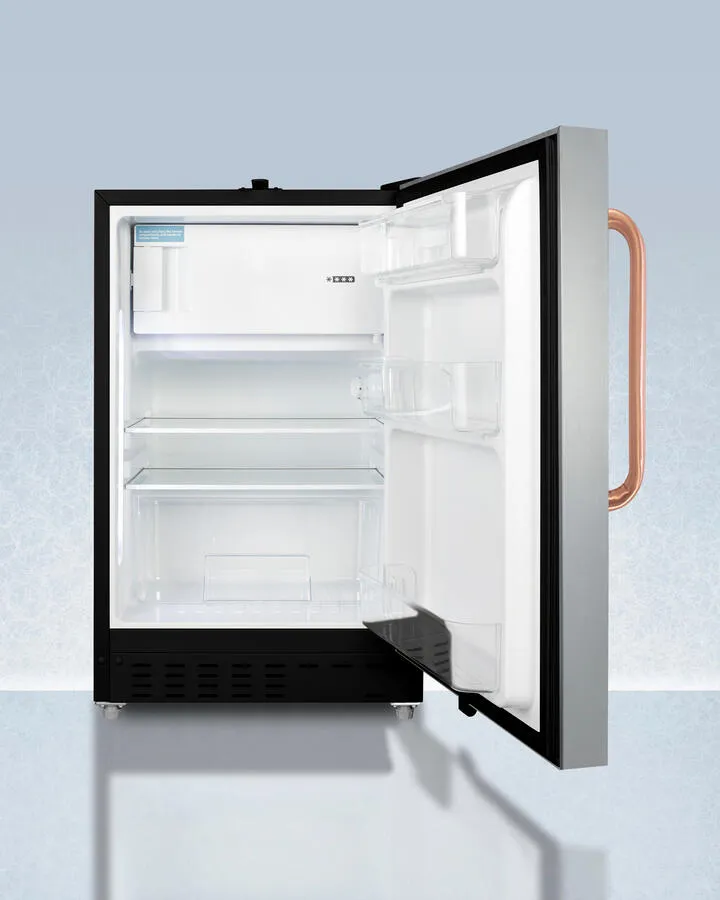 Summit ADA302BRFZSSTBC Built-In Undercounter. Ada Compliant Refrigerator-Freezer Designed For General Purpose Storage. With A Stainless Steel Door. Pure Copper Towel Bar Handle. Manual Defrost Operation. And Front Lock