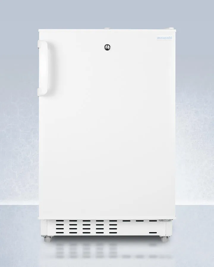 Summit ADA302RFZ Built-In Undercounter. Ada Compliant Refrigerator-Freezer In White. Designed For General Purpose Storage. Manual Defrost With Glass Shelves. Front Lock. And Door Storage