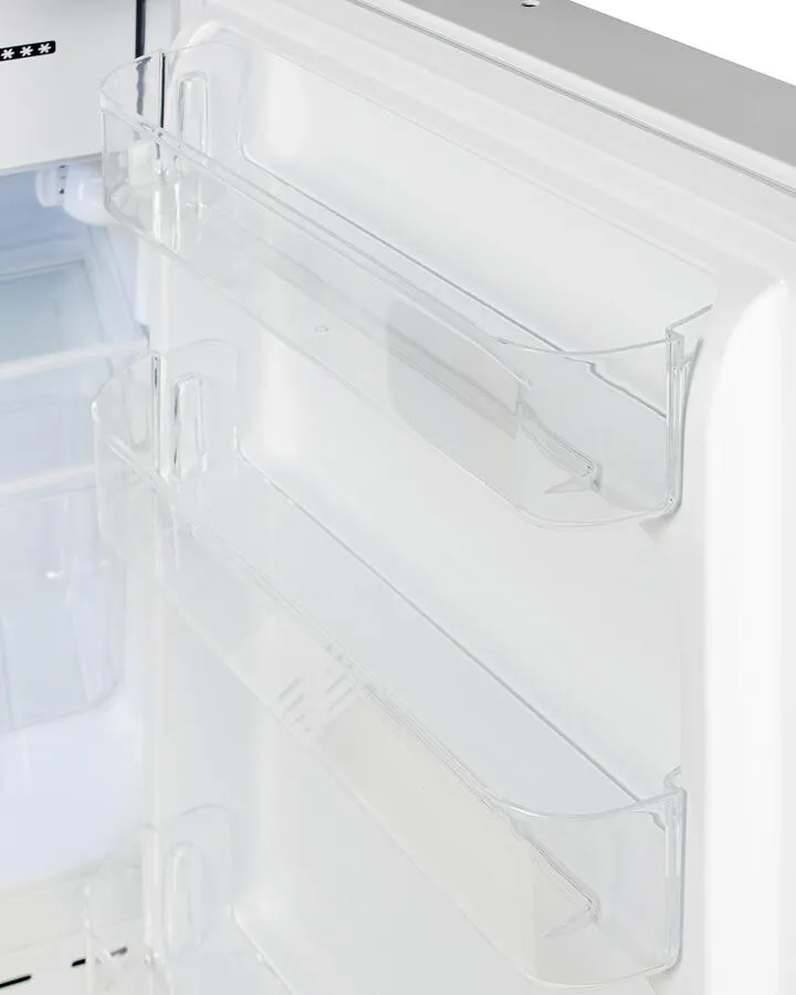 Summit ADA302RFZ Built-In Undercounter. Ada Compliant Refrigerator-Freezer In White. Designed For General Purpose Storage. Manual Defrost With Glass Shelves. Front Lock. And Door Storage
