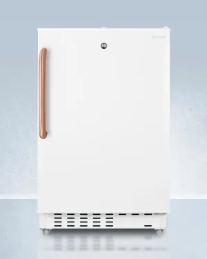 Summit ADA302RFZTBC Built-In Undercounter. Ada Compliant Refrigerator-Freezer In White. Designed For General Purpose Storage. With Pure Copper Towel Bar Handle. Manual Defrost With Glass Shelves. Front Lock. And Door Storage