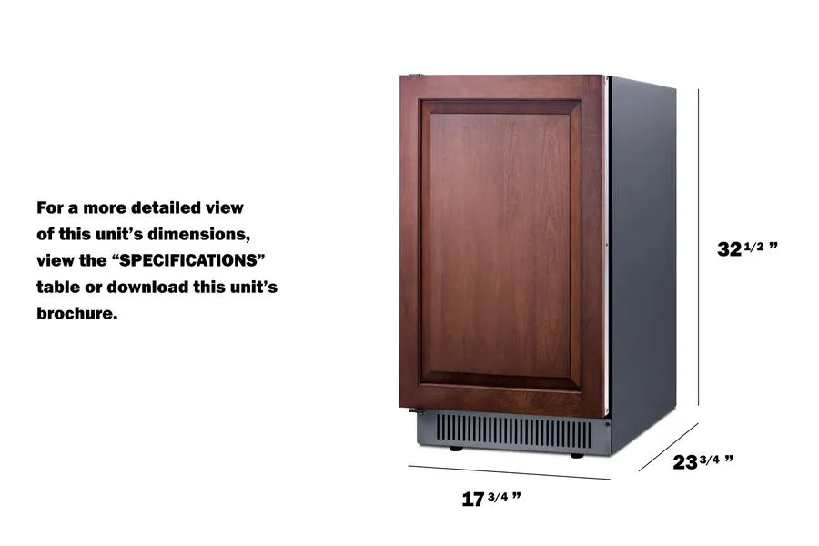 Summit BIM182ADAIFLHD 18 Wide Clear Icemaker. Ada Compliant (Panel Not Included)