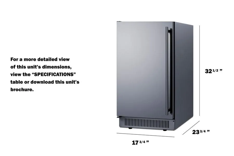 Summit BIM182ADALHD 18 Wide Clear Icemaker. Ada Compliant