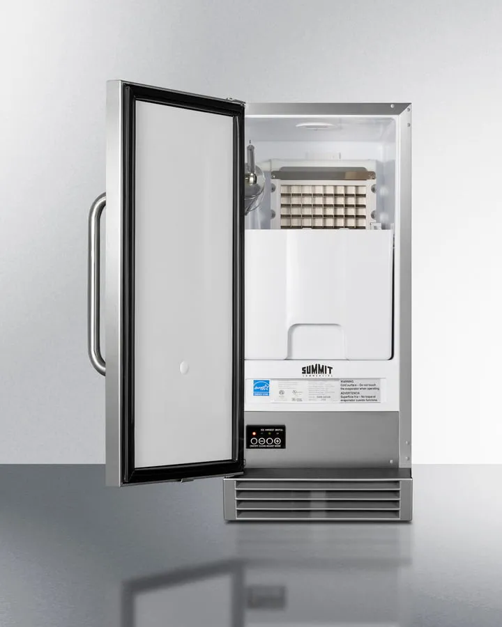 Summit BIM44GCSS 15 Wide 50 Lb. Built-In Undercounter Commercially Listed Clear Icemaker With Automatic Defrost. Internal Pump. And Complete Stainless Steel Exterior