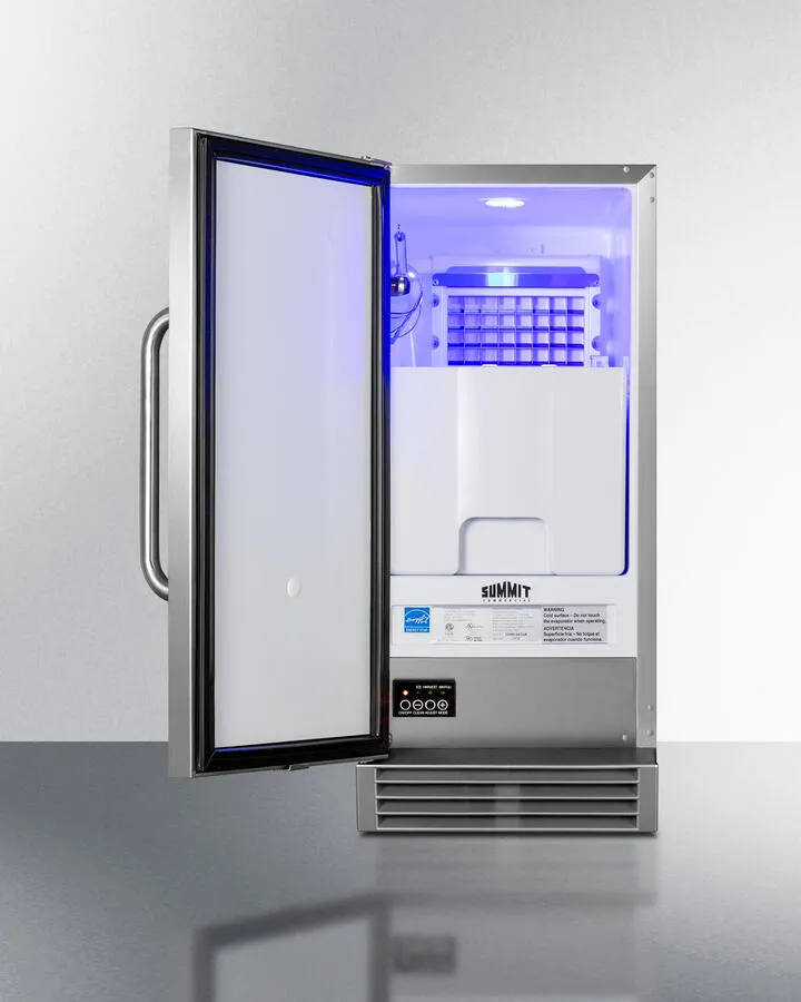 Summit BIM44GCSS 15 Wide 50 Lb. Built-In Undercounter Commercially Listed Clear Icemaker With Automatic Defrost. Internal Pump. And Complete Stainless Steel Exterior
