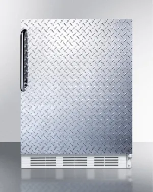 Summit CT661BIDPL Built-In Undercounter Refrigerator-Freezer For Residential Use. Cycle Defrost With A Diamond Plate Wrapped Door. Towel Bar Handle. And White Cabinet