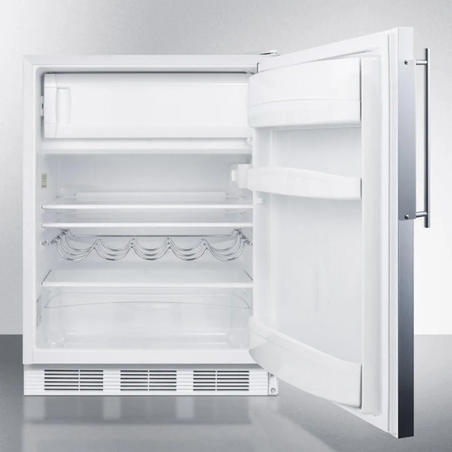 Summit CT661BIFR Built-In Undercounter Refrigerator-Freezer For Residential Use. Cycle Defrost With A Deluxe Interior. Ss Door Frame For Slide-In Panels. And White Cabinet
