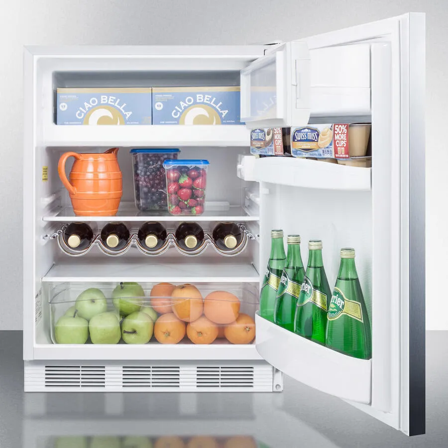 Summit CT661BISSHHADA Ada Compliant Built-In Undercounter Refrigerator-Freezer For Residential Use. Cycle Defrost W/Deluxe Interior. Ss Door. Horizontal Handle. And White Cabinet
