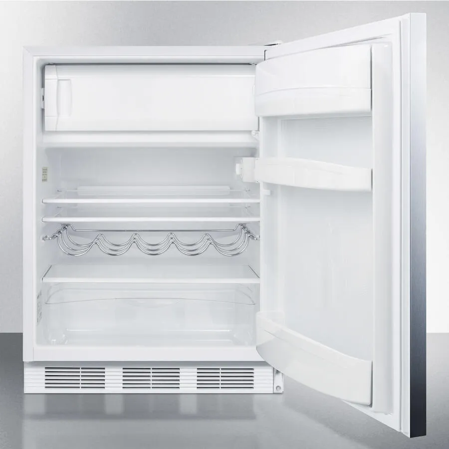 Summit CT661BISSHHADA Ada Compliant Built-In Undercounter Refrigerator-Freezer For Residential Use. Cycle Defrost W/Deluxe Interior. Ss Door. Horizontal Handle. And White Cabinet
