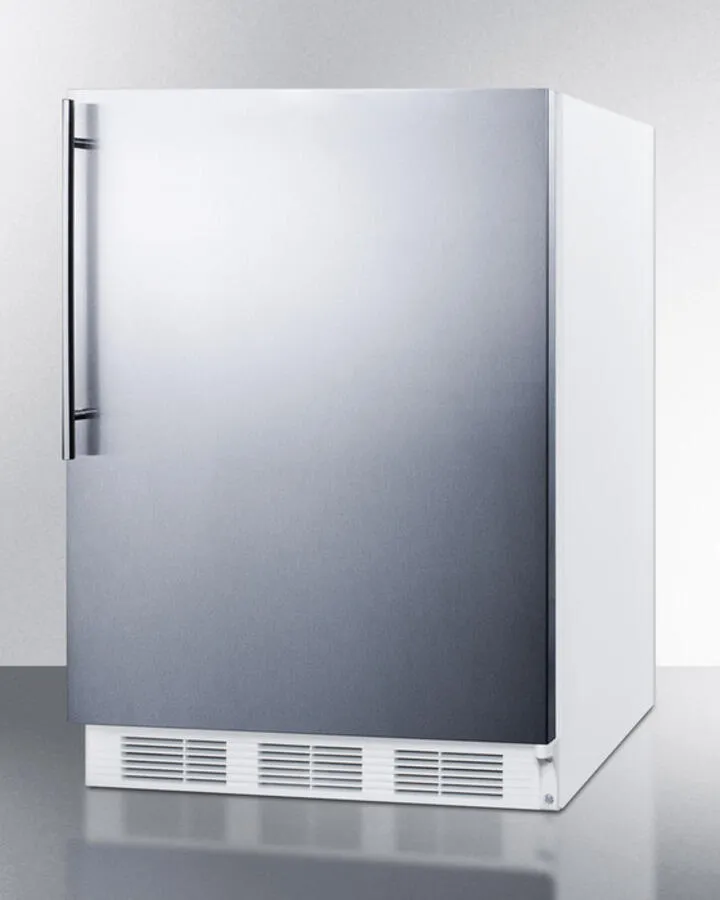 Summit CT661BISSHV Built-In Undercounter Refrigerator-Freezer For Residential Use. Cycle Defrost W/Deluxe Interior. Stainless Steel Wrapped Door. Thin Handle. And White Cabinet