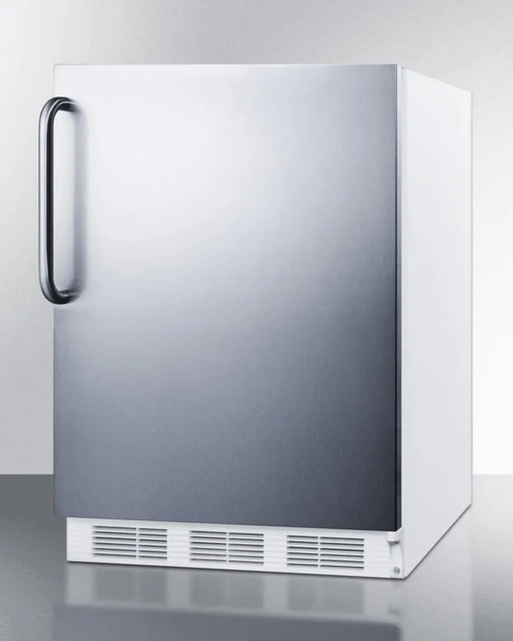 Summit CT661BISSTB Built-In Undercounter Refrigerator-Freezer For Residential Use. Cycle Defrost With A Stainless Steel Wrapped Door. Towel Bar Handle. And White Cabinet