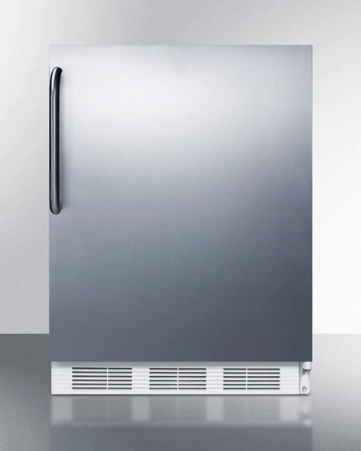 Summit CT661BISSTB Built-In Undercounter Refrigerator-Freezer For Residential Use. Cycle Defrost With A Stainless Steel Wrapped Door. Towel Bar Handle. And White Cabinet
