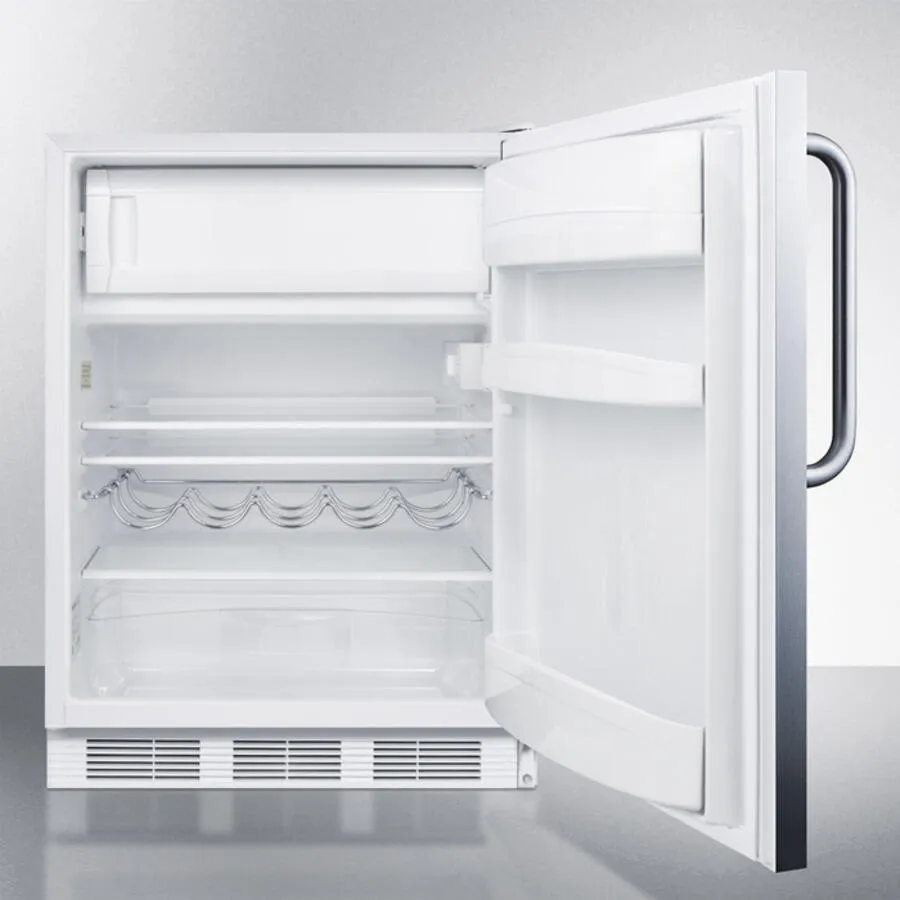 Summit CT661CSS Built-In Undercounter Refrigerator-Freezer For Residential Use. Cycle Defrost With A Deluxe Interior. Stainless Steel Exterior. And Towel Bar Handle