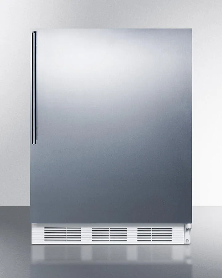 Summit CT661WBISSHV Built-In Undercounter Refrigerator-Freezer For Residential Use. Cycle Defrost W/Deluxe Interior. Stainless Steel Wrapped Door. Thin Handle. And White Cabinet
