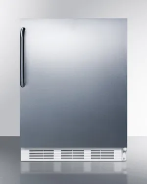 Summit CT661WBISSTB Built-In Undercounter Refrigerator-Freezer For Residential Use. Cycle Defrost With A Stainless Steel Wrapped Door. Towel Bar Handle. And White Cabinet