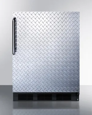 Summit CT663BBIDPL Built-In Undercounter Refrigerator-Freezer For Residential Use. Cycle Defrost With A Diamond Plate Wrapped Door. Towel Bar Handle. And Black Cabinet