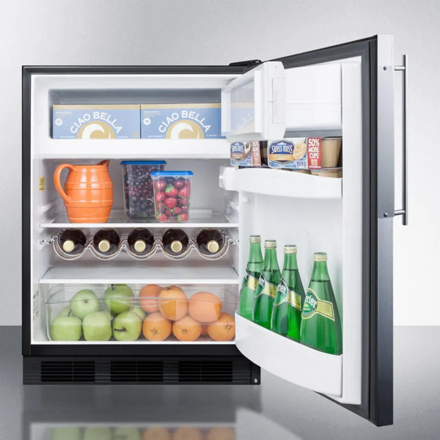 Summit CT663BBIFR Built-In Undercounter Refrigerator-Freezer For Residential Use. Cycle Defrost With A Deluxe Interior. Ss Door Frame For Slide-In Panels. And Black Cabinet