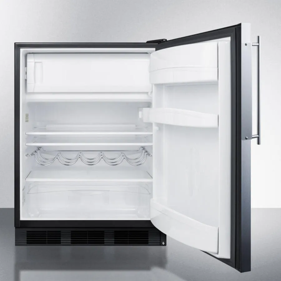 Summit CT663BBIFR Built-In Undercounter Refrigerator-Freezer For Residential Use. Cycle Defrost With A Deluxe Interior. Ss Door Frame For Slide-In Panels. And Black Cabinet