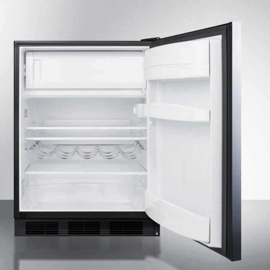 Summit CT663BBISSHHADA Ada Compliant Built-In Undercounter Refrigerator-Freezer For Residential Use. Cycle Defrost W/Deluxe Interior. Ss Door. Horizontal Handle. And Black Cabinet