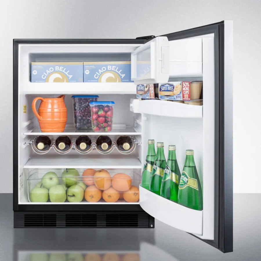 Summit CT663BBISSHHADA Ada Compliant Built-In Undercounter Refrigerator-Freezer For Residential Use. Cycle Defrost W/Deluxe Interior. Ss Door. Horizontal Handle. And Black Cabinet