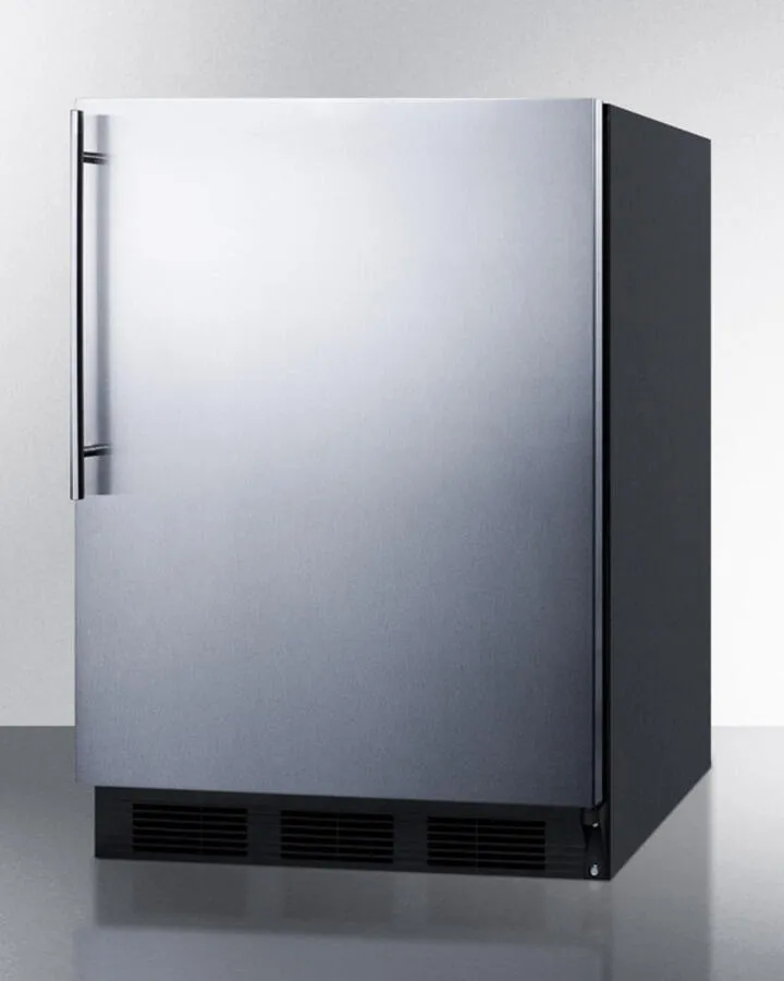 Summit CT663BBISSHV Built-In Undercounter Refrigerator-Freezer For Residential Use. Cycle Defrost W/Deluxe Interior. Stainless Steel Wrapped Door. Thin Handle. And Black Cabinet